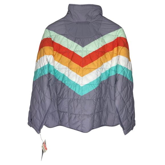 NWT FREE PEOPLE Women’s Rainbow Chevron Striped Pippa Puffer Jacket - Picture 8 of 8
